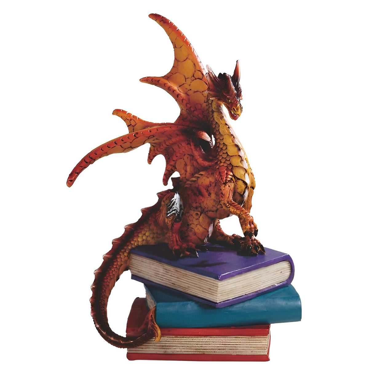 ICE ARMOR 6" H Red/Orange Volcano Dragon Standing on Pile of Books Statue Fantasy Decoration Figurine