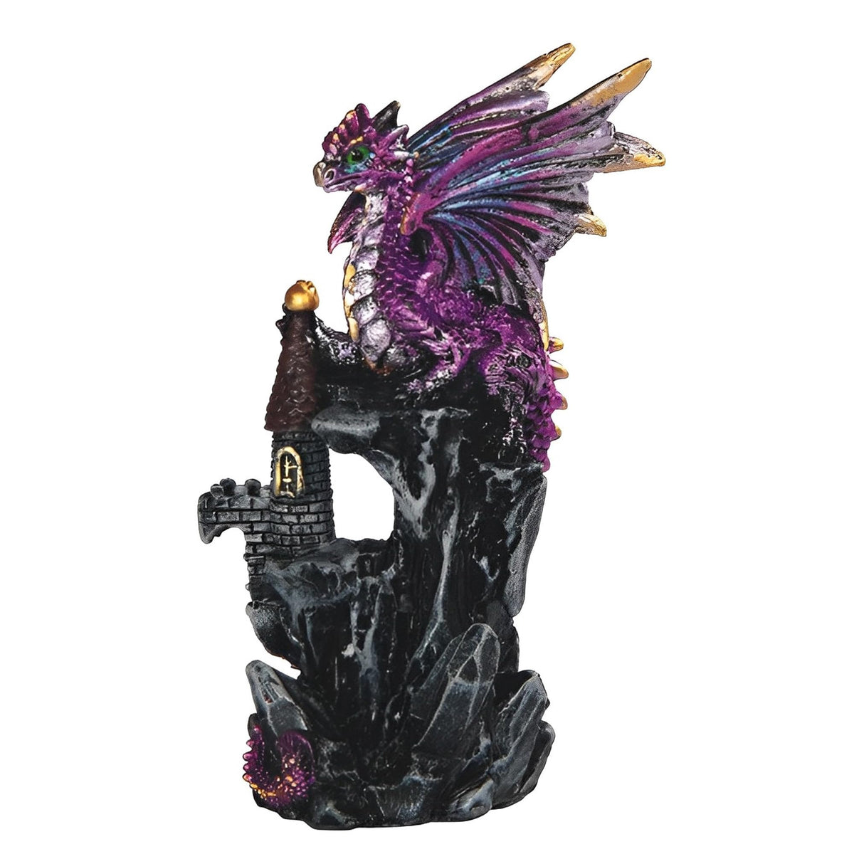 ICE ARMOR 4.25" H Purple Dragon on Castle Statue Fantasy Decoration Figurine