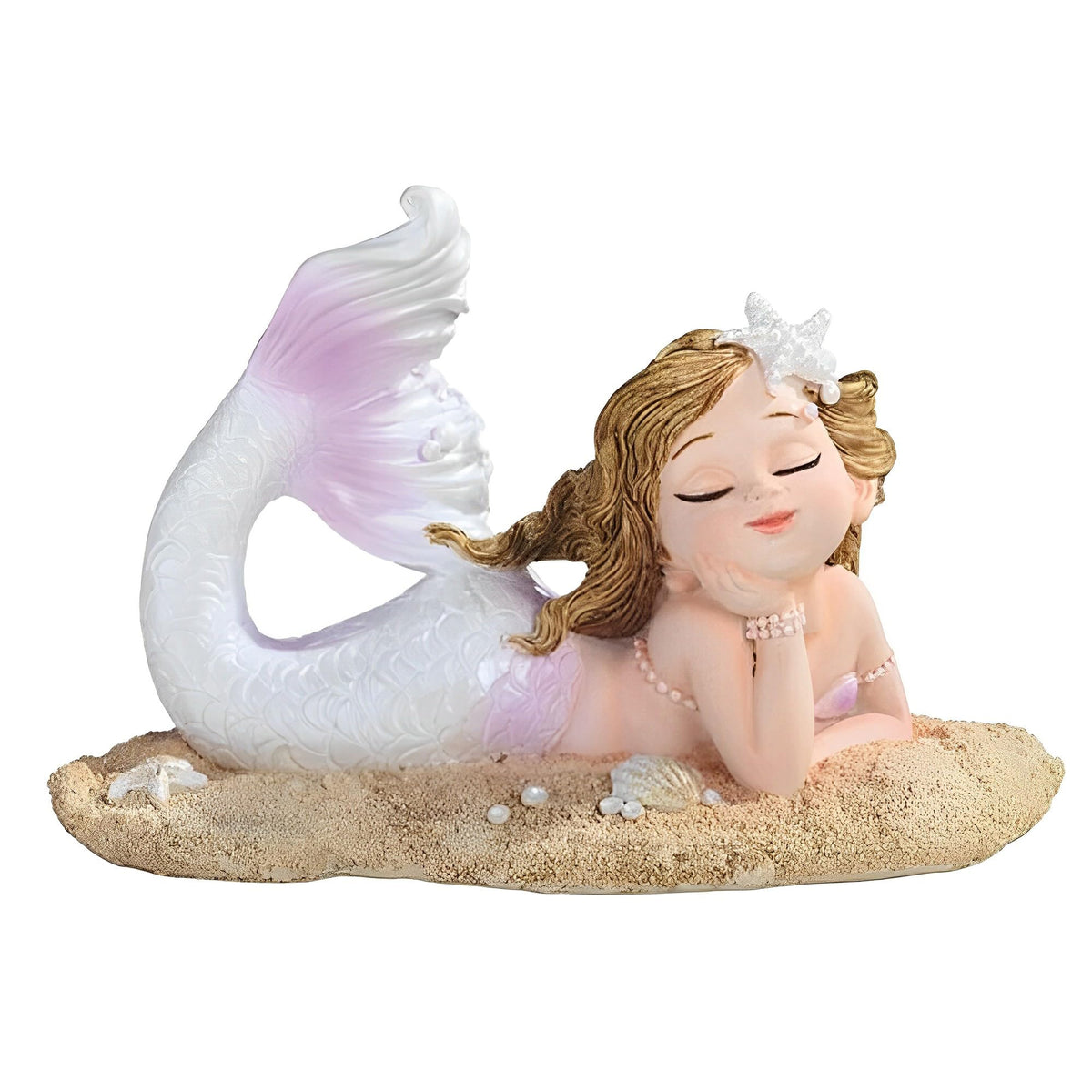 ICE ARMOR 5.5" W Mermaid Lying on Beach White Mergirl Statue Fantasy Decoration Figurine