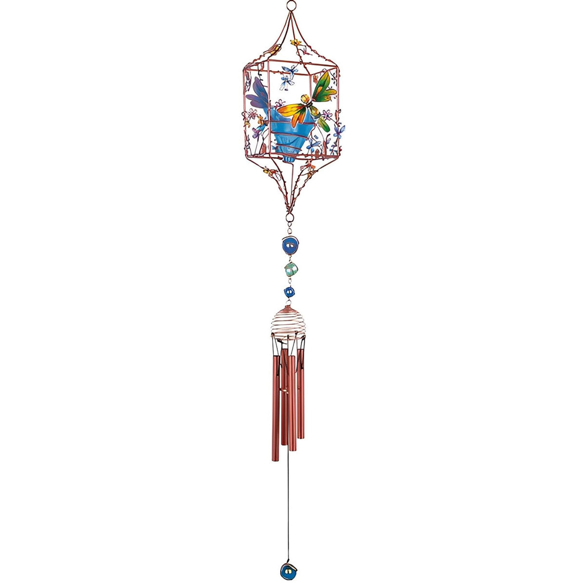ICE ARMOR 33" Long Dragonfly Copper and Gem Wind Chime with Candle Holder Garden Ornament Decoration Figurine
