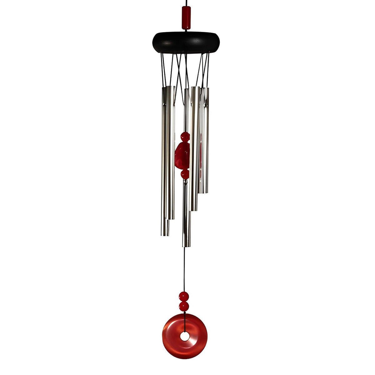 ICE ARMOR 20" Long Wooden Top Geode Wind Chime with Red Gem