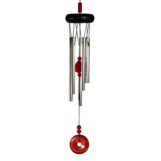 ICE ARMOR 20" Long Wooden Top Geode Wind Chime with Red Gem