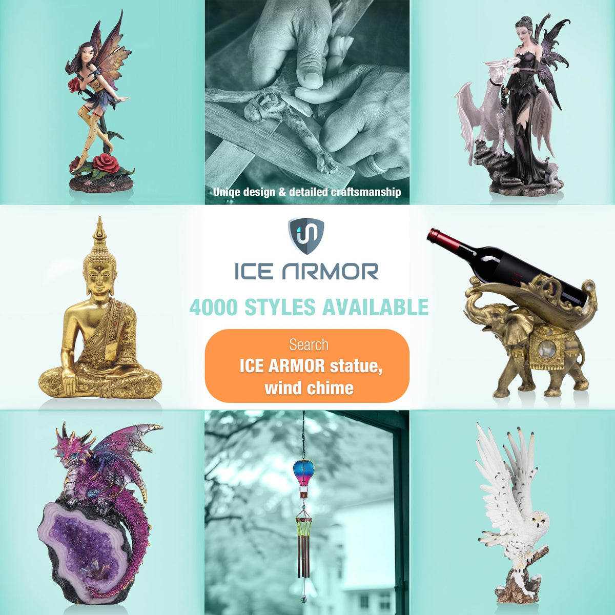 ICE ARMOR 18" Long Orange Angel Copper and Gem Wind Chime Garden Patio Decoration