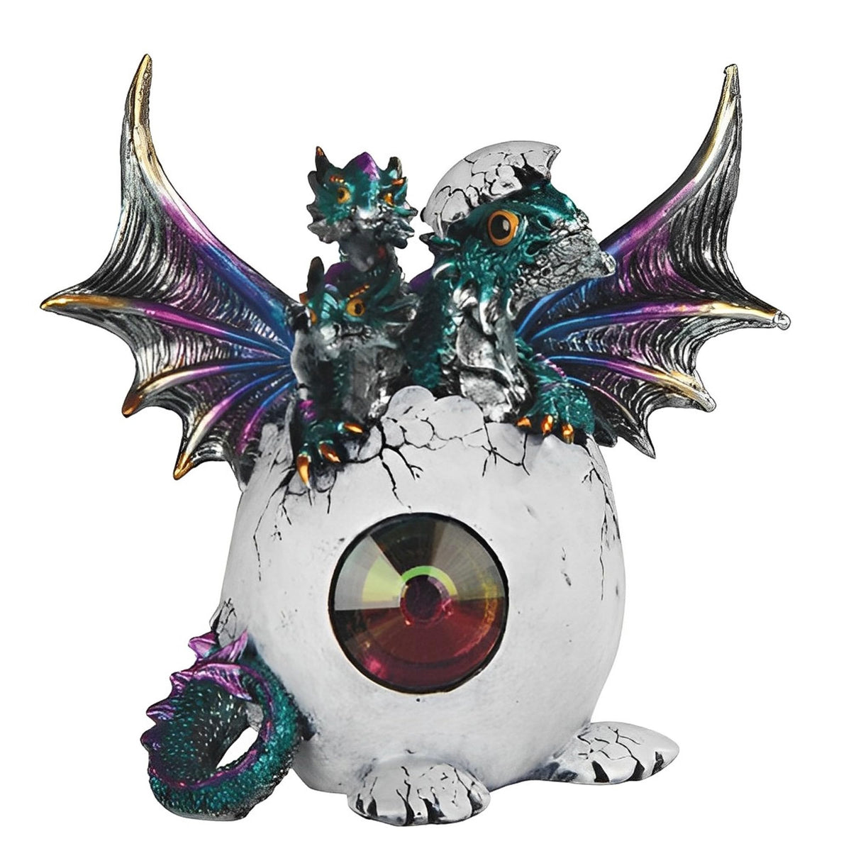 ICE ARMOR 6" H Three Headed Blue Purple Dragon Baby in Egg Figurine