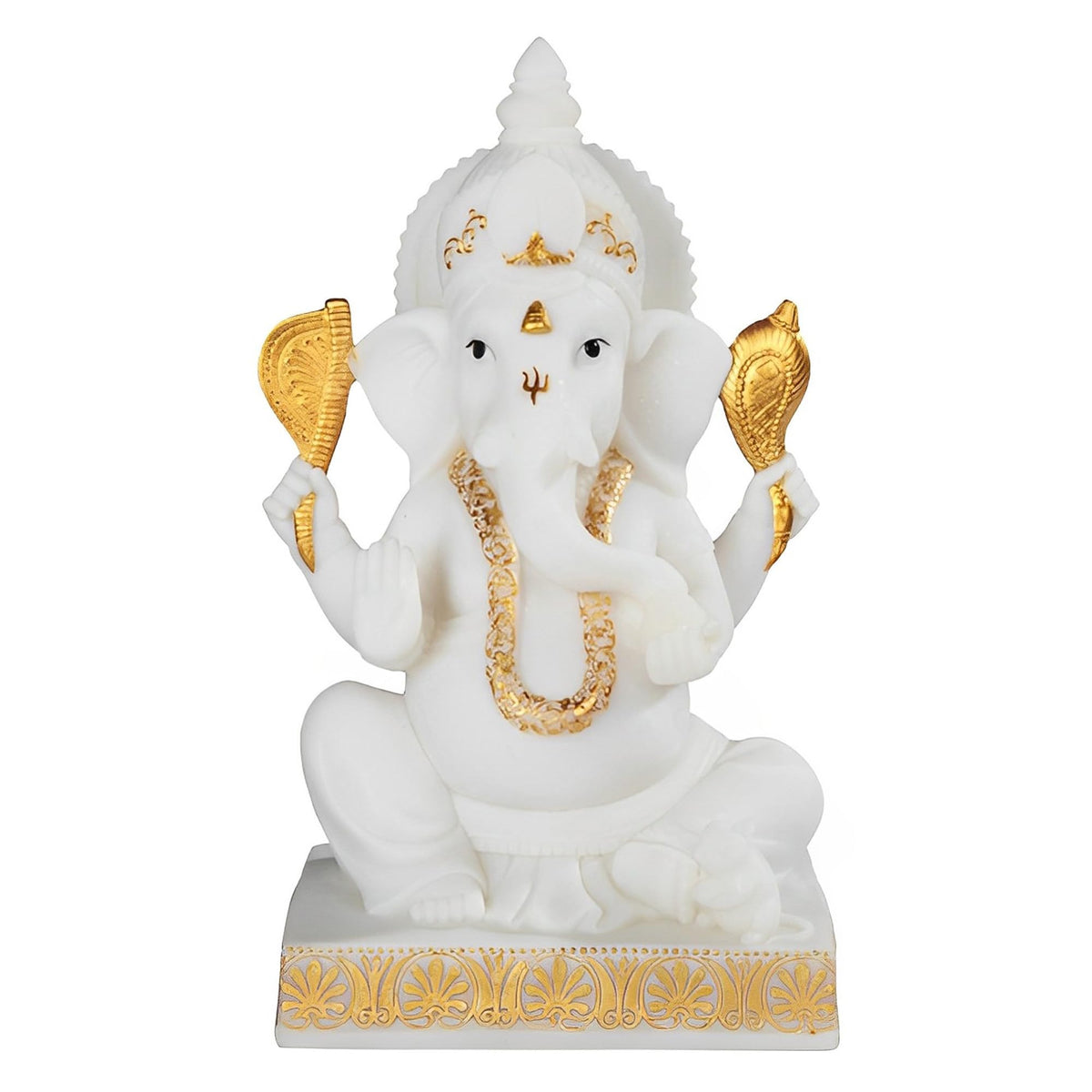 ICE ARMOR 10.25" H White and Gold Ganesha Statue Feng Shui Decoration Religious Figurine
