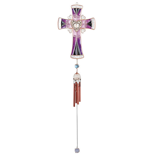 ICE ARMOR 30" Long Purple Cross Wind Chime with Copper Gem