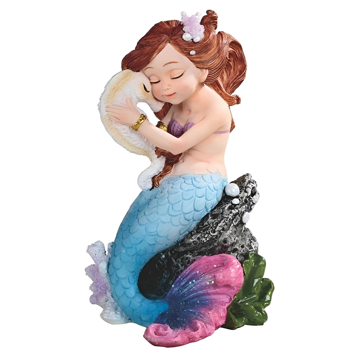 ICE ARMOR 6.5" H Mermaid with Seahorse Mergirl Statue Fantasy Decoration Figurine