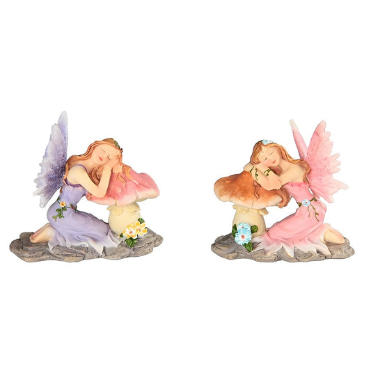 ICE ARMOR 2-PC Fairy Sleeping on Mushroom 3" H Fantasy Decoration Figurine Set