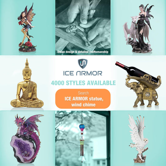 ICE ARMOR 7.5" W Gold Thai Elephant with Baby Statue Feng Shui Decoration Religious Figurine