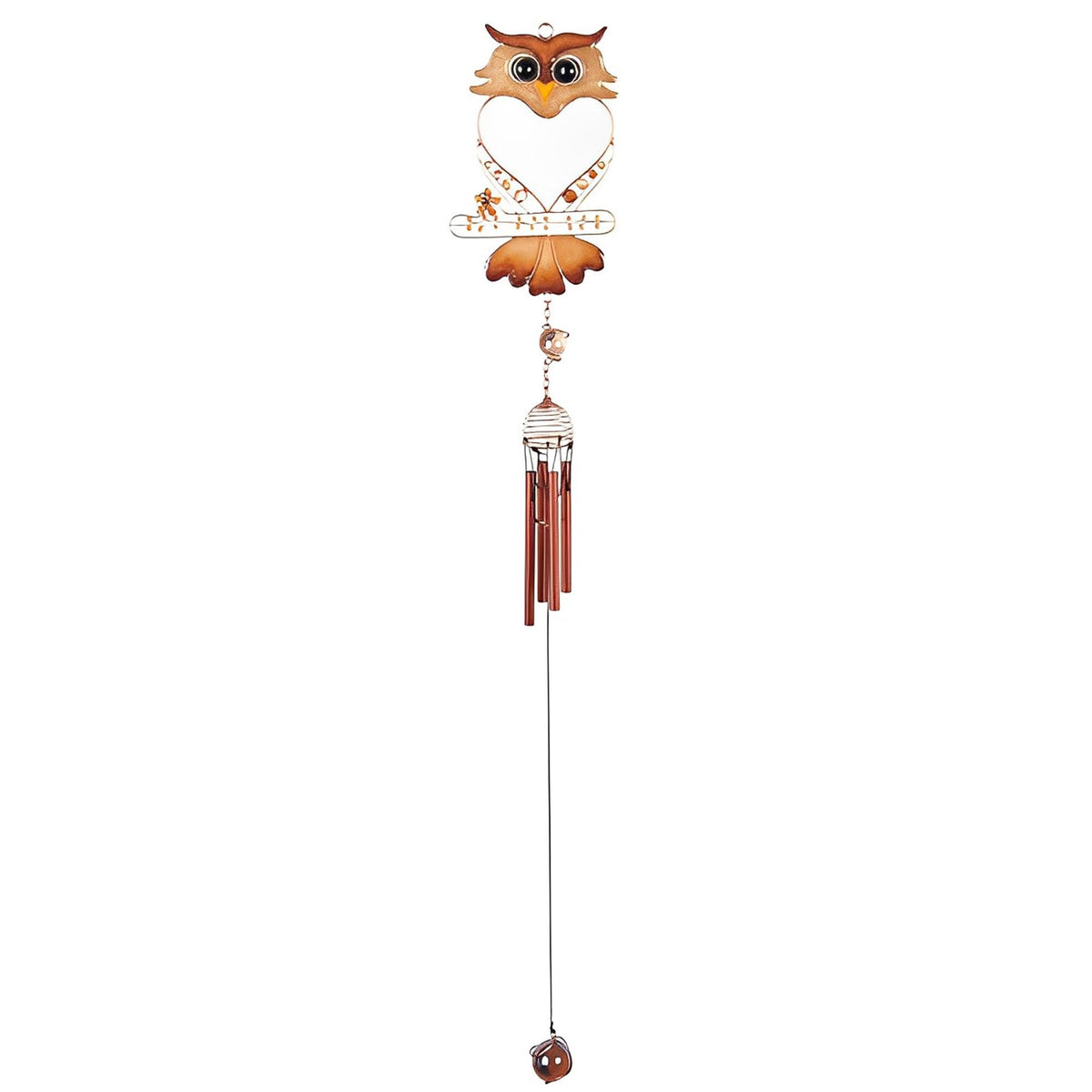 ICE ARMOR 28" Long Owl Wind Chime with Heart Shpaed and Gem Garden Patio Decoration