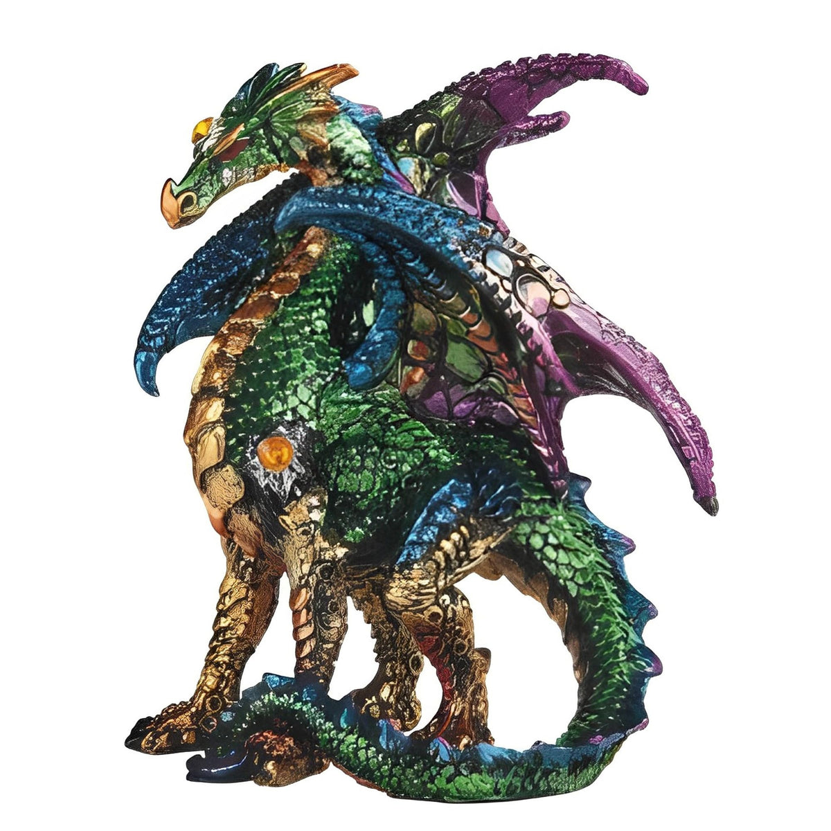 ICE ARMOR 4.75" W Green Dragon with Purple/Blue Wings Statue Fantasy Decoration Figurine