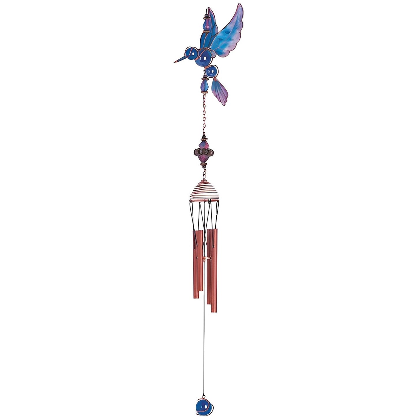 ICE ARMOR 23" Long Blue Hummingbird Copper and Gem Wind Chime Garden Patio Decoration