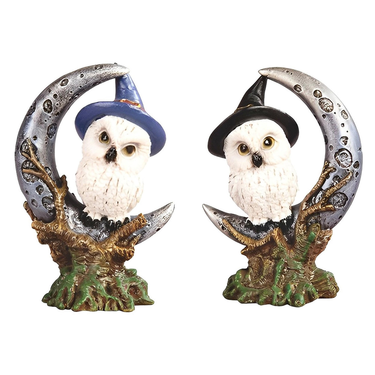 ICE ARMOR 2-PC 4.5" H Owl on Moon Set Statue Fantasy Decoration Figurine