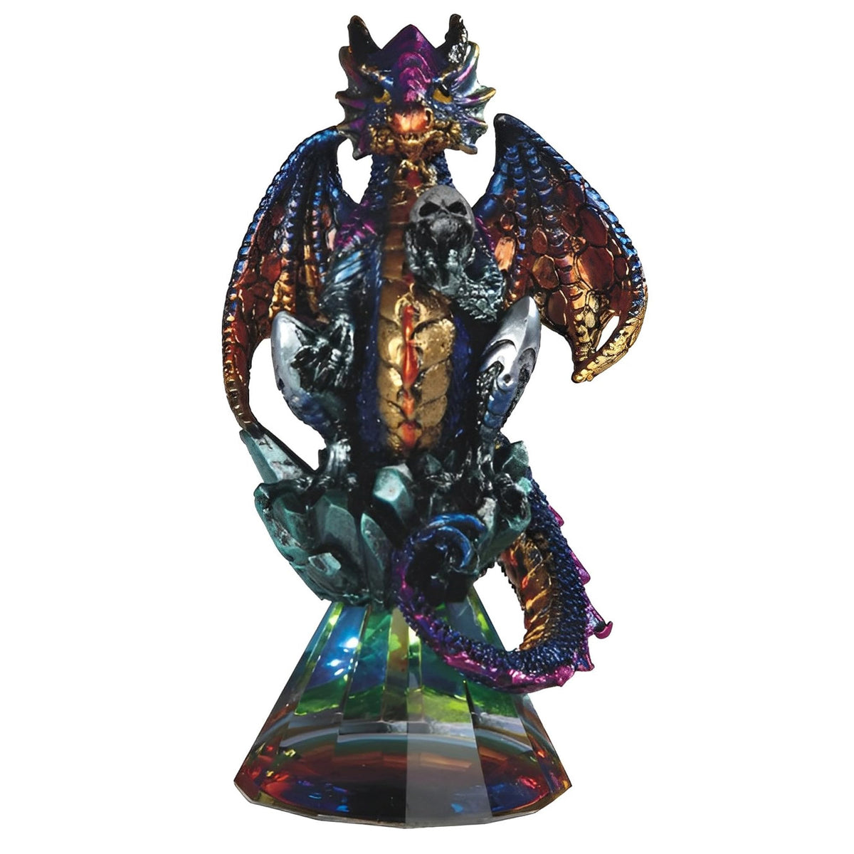 ICE ARMOR 4.75" H Purple Dragon with Golden Tip Wings Sitting on Faux Crystal Glass Statue Fantasy Decoration Figurine