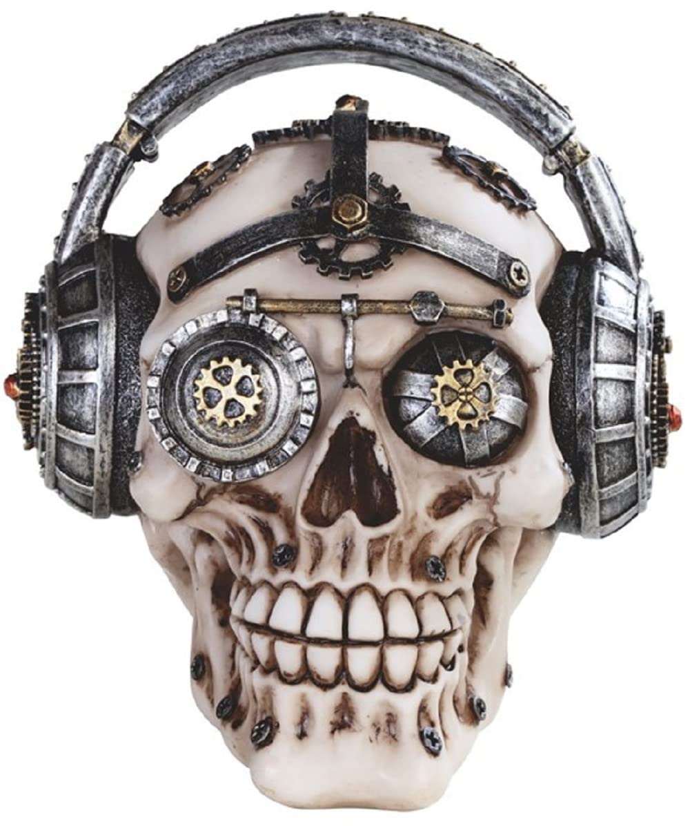 ICE ARMOR 5.75" W Robotic Skull Head with Headset Statue Fantasy Decoration Figurine
