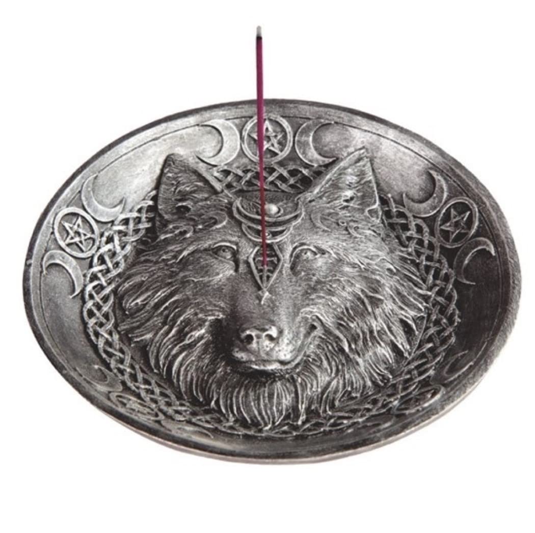 ICE ARMOR 5" W Dark Silver Wolf Incense Burner Statue Fantasy Decoration Figurine