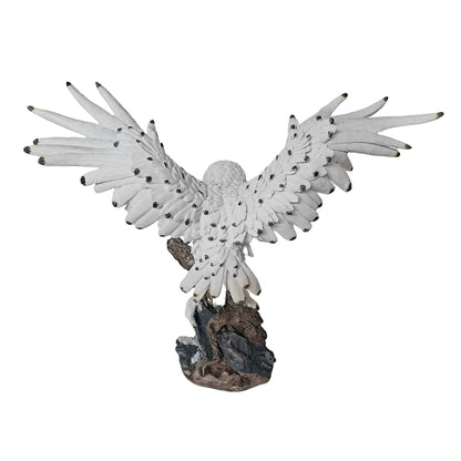 ICE ARMOR Detailed Craftmanship Snow Owl Decor Sculpture, Soaring Owl Statue for Shelf Table Counters, Fall Home, Animal Decorations for Living Room