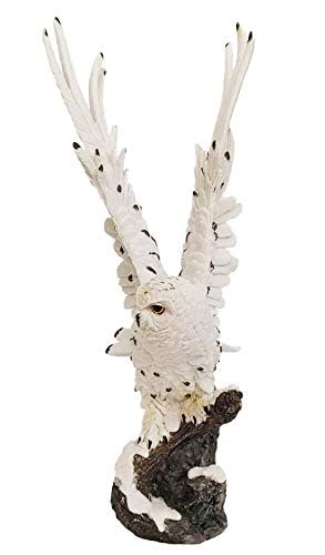 ICE ARMOR Detailed Craftmanship Snow Owl Decor Sculpture, Soaring Owl Statue for Shelf Table Counters, Fall Home, Animal Decorations for Living Room