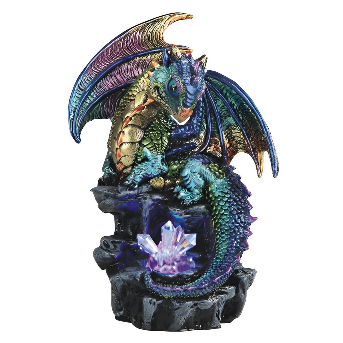 ICE ARMOR 6.25" H Medieval Purple/Green Dragon with LED Light Up Faux Crystal Statue Fantasy Decoration Figurine