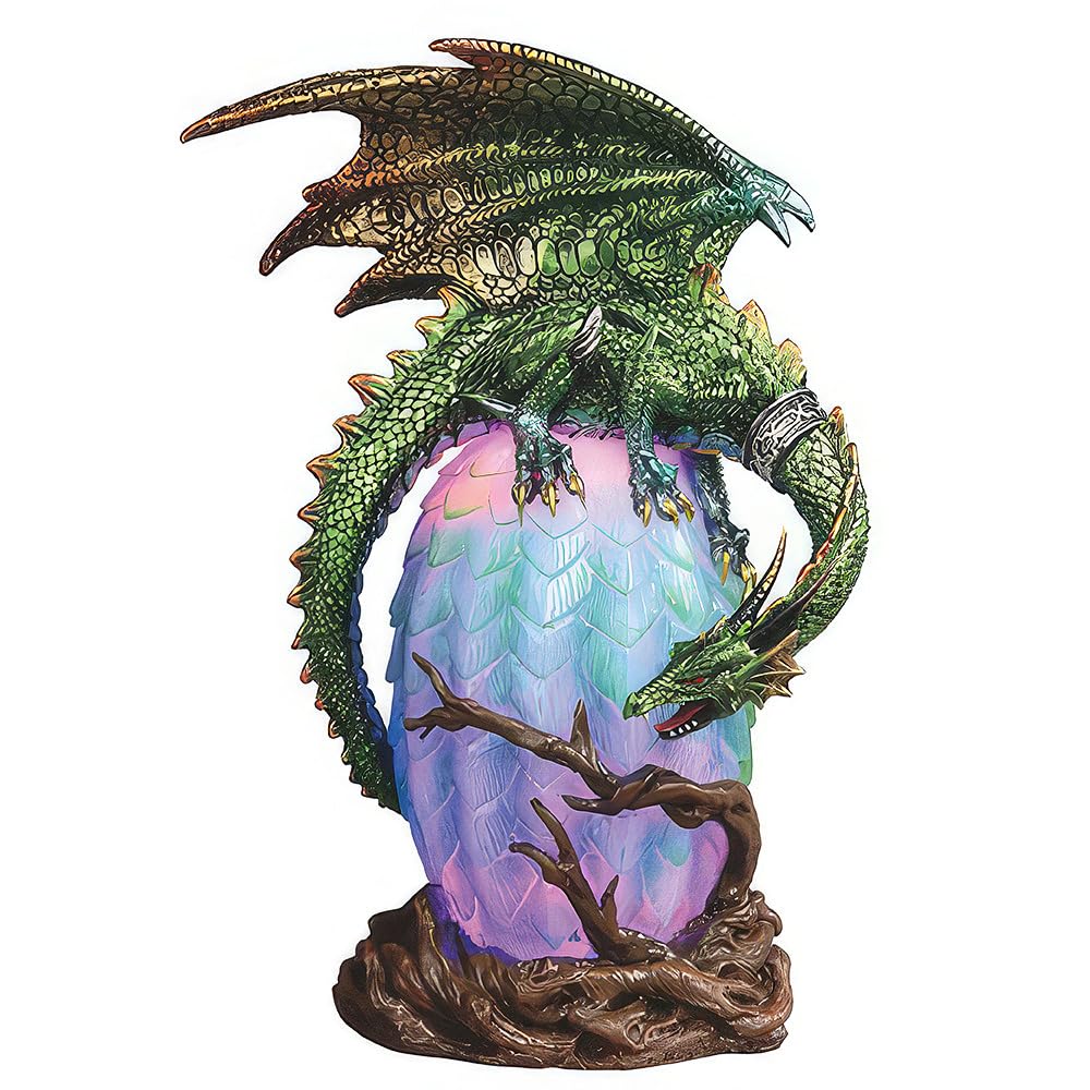ICE ARMOR 10" H LED Green Dragon on Lantern Figurine Statue Home Room Decor
