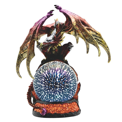 ICE ARMOR 12.5" H LED Red Dragon with Golden Wings Optic Globe Statue Fantasy Decoration Figurine