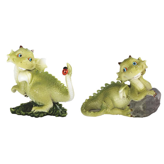 ICE ARMOR 2-PC Cute Green Dragon Baby with Ladybug Figurine Set 3.75" W