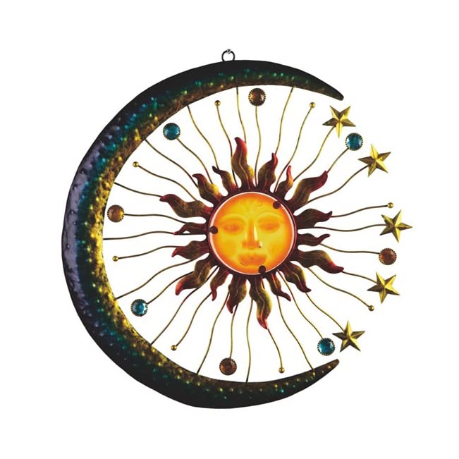 ICE ARMOR 18"H Celestial Wall Plaque Blue Moon with Sun Hanging Metal Wall Decor