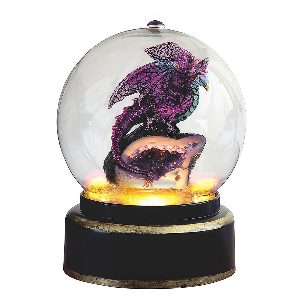 ICE ARMOR 7.5" H Purple Dragon in Air Powered Snow Globe Figurine Home Décor