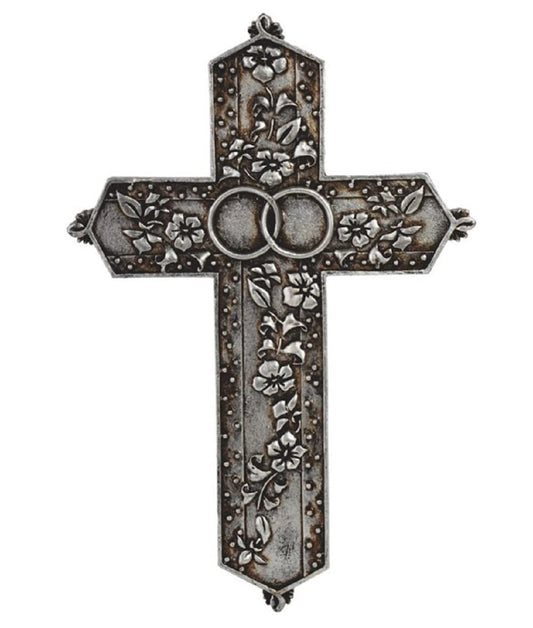 ICE ARMOR 7.5"H Silver Matrimony Cross Wall Plaque Holy Statue Religious Decoration Figurine