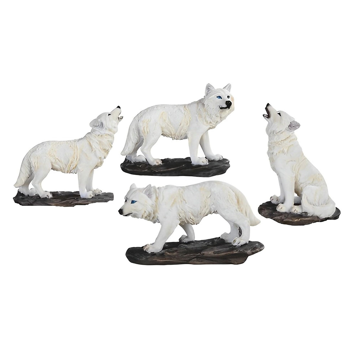ICE ARMOR 4-PC Mini Snow Wolf Figurine Set 4" W