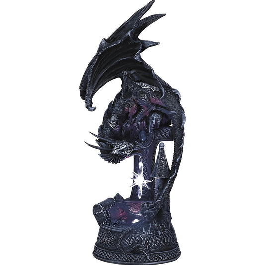 ICE ARMOR 12" H LED Black Dragon Leaning on Castle Statue Fantasy Decoration Figurine