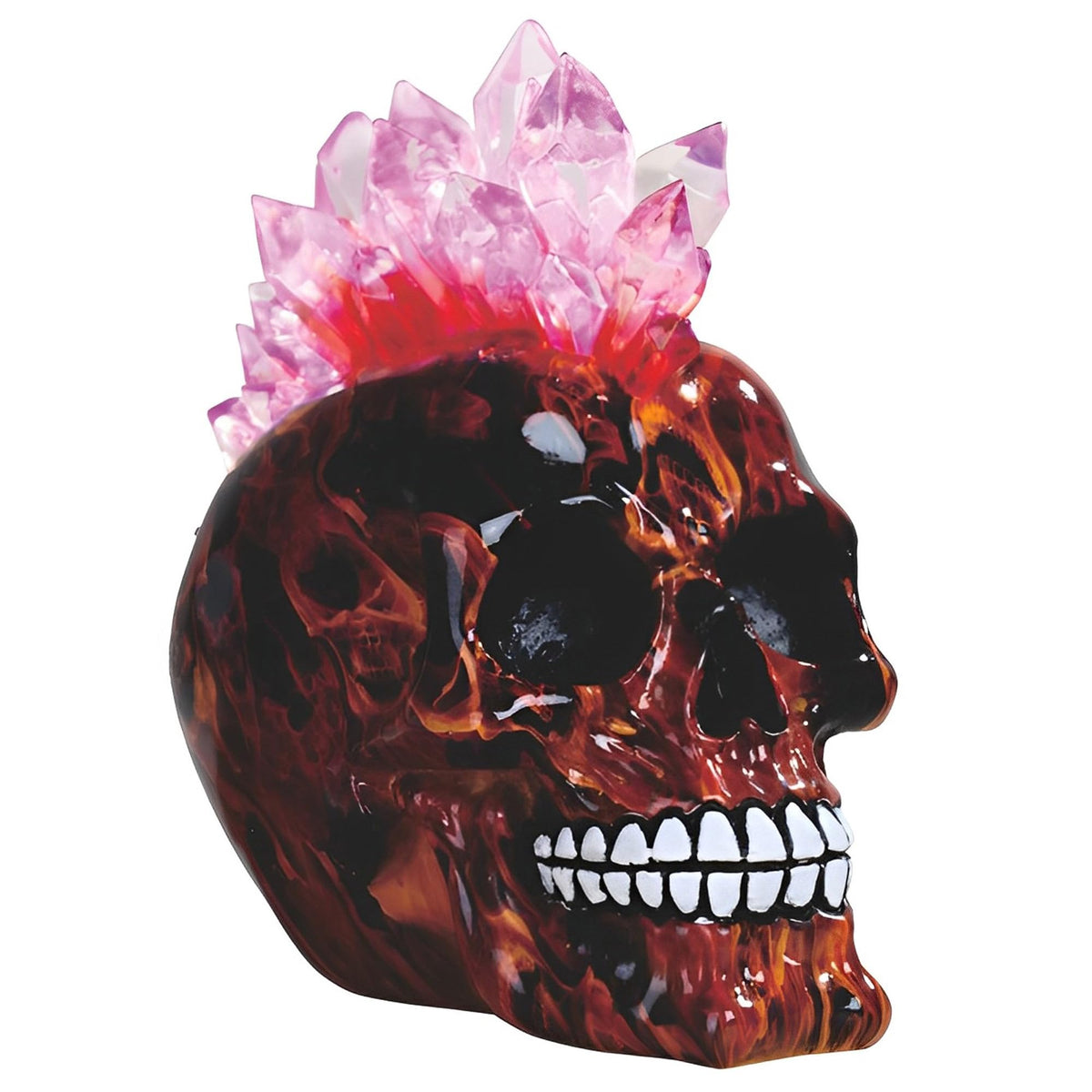 ICE ARMOR 7" W LED Light Red Fire Punk Skull with Mohawk Faux Crystal Hair Statue Fantasy Night Light Decoration Figurine