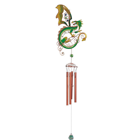 ICE ARMOR 44" Long Green/Yellow Dragon Flip Wings Wind Chime with Copper Gem