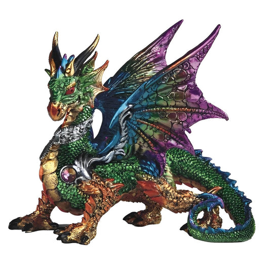 ICE ARMOR 9.5" W Green Dragon with Purple/Blue Wings Statue Fantasy Decoration Figurine