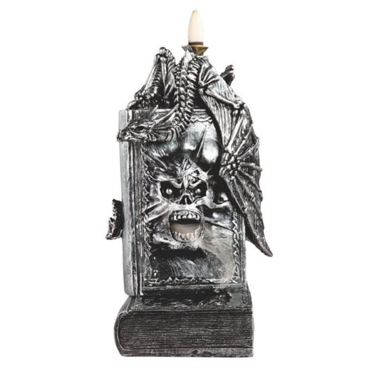 ICE ARMOR 8.75" H Silver Dragon on Book of Dead Backflow Home Décor Figurine