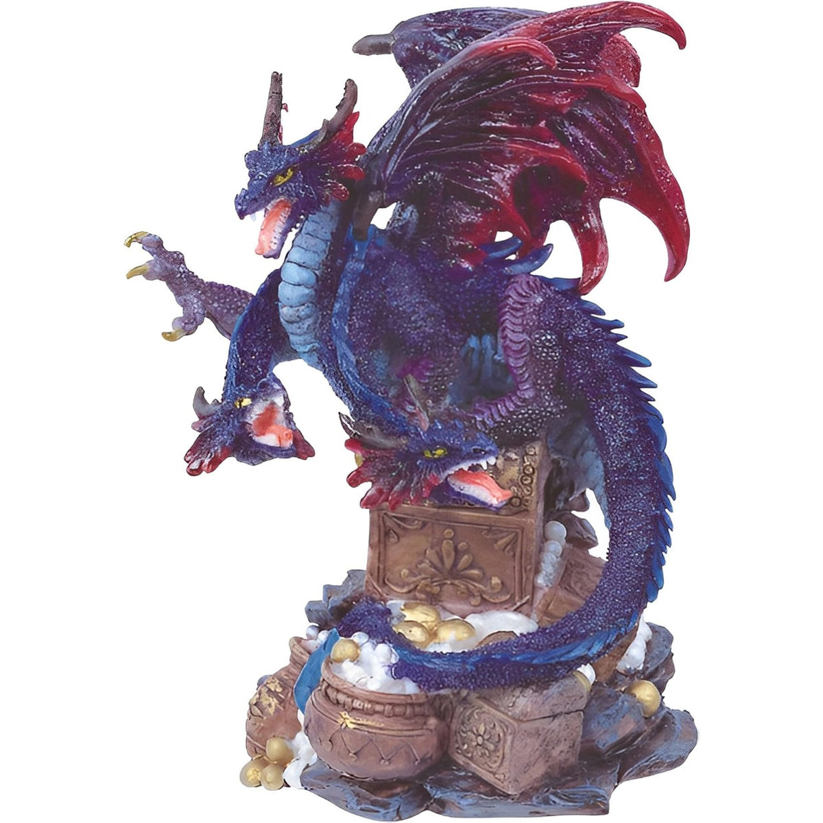 ICE ARMOR 4" H Three-Headed Purple Dragon Guarding Treasure Statue Fantasy Decoration Figurine