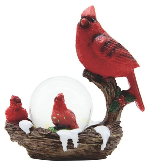 ICE ARMOR 4.25" H Red Northern Cardinal with Baby Bird Glitter Snow Globe Statue Decoration Figurine