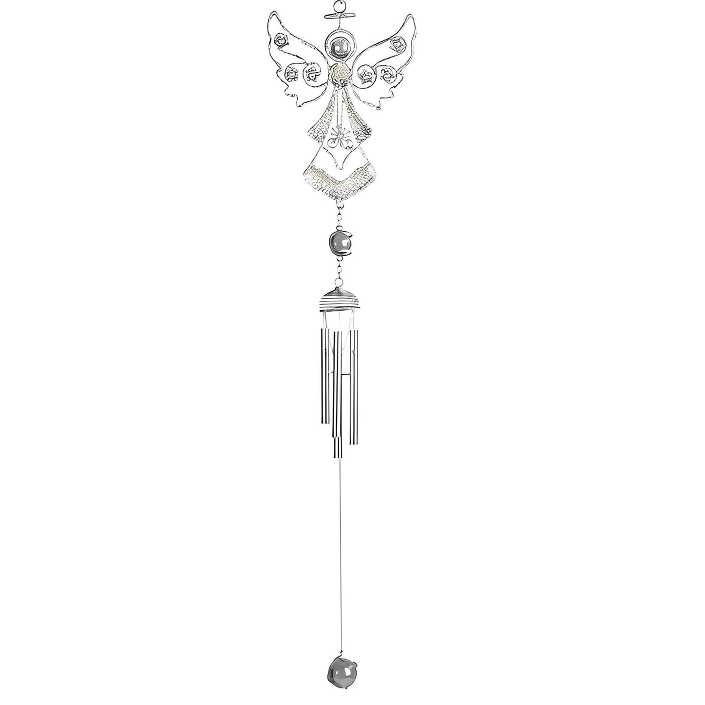 ICE ARMOR 23" Long Silver Angel Copper and Gem Wind Chime Garden Patio Decoration