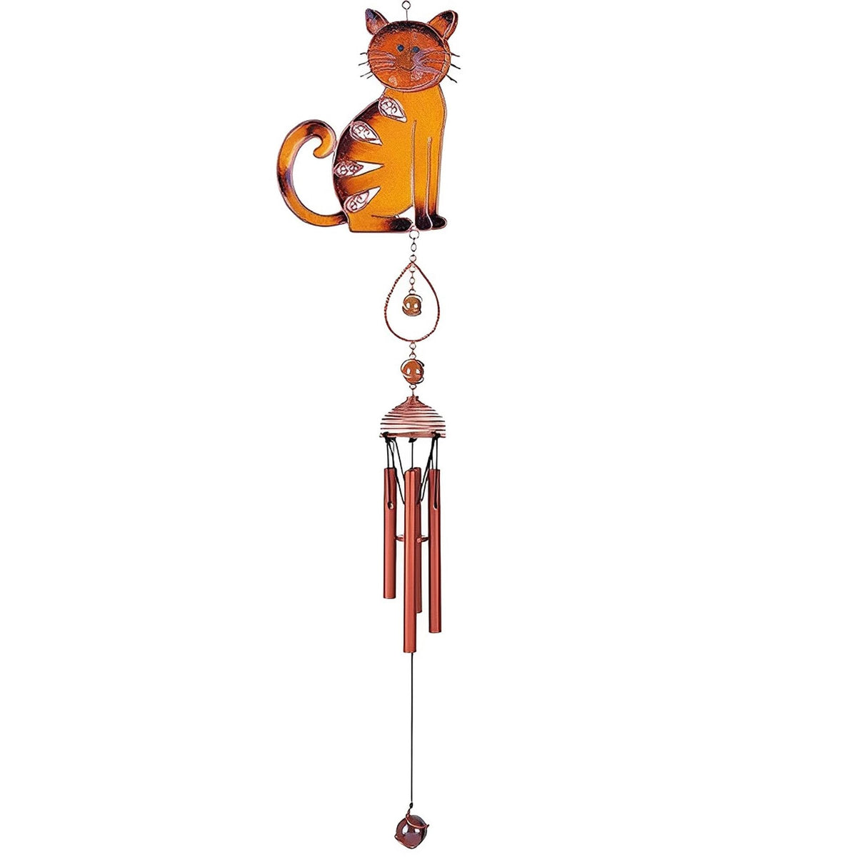 ICE ARMOR 29" Long Brown Tabby Cat Copper and Gem Wind Chime