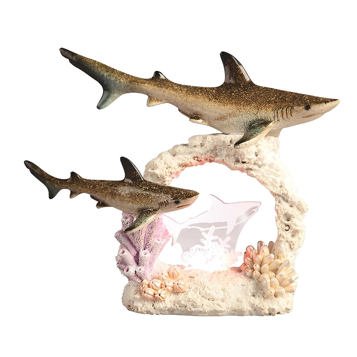 ICE ARMOR 7" H LED Shark with Baby Statue Fantasy Decoration Figurine