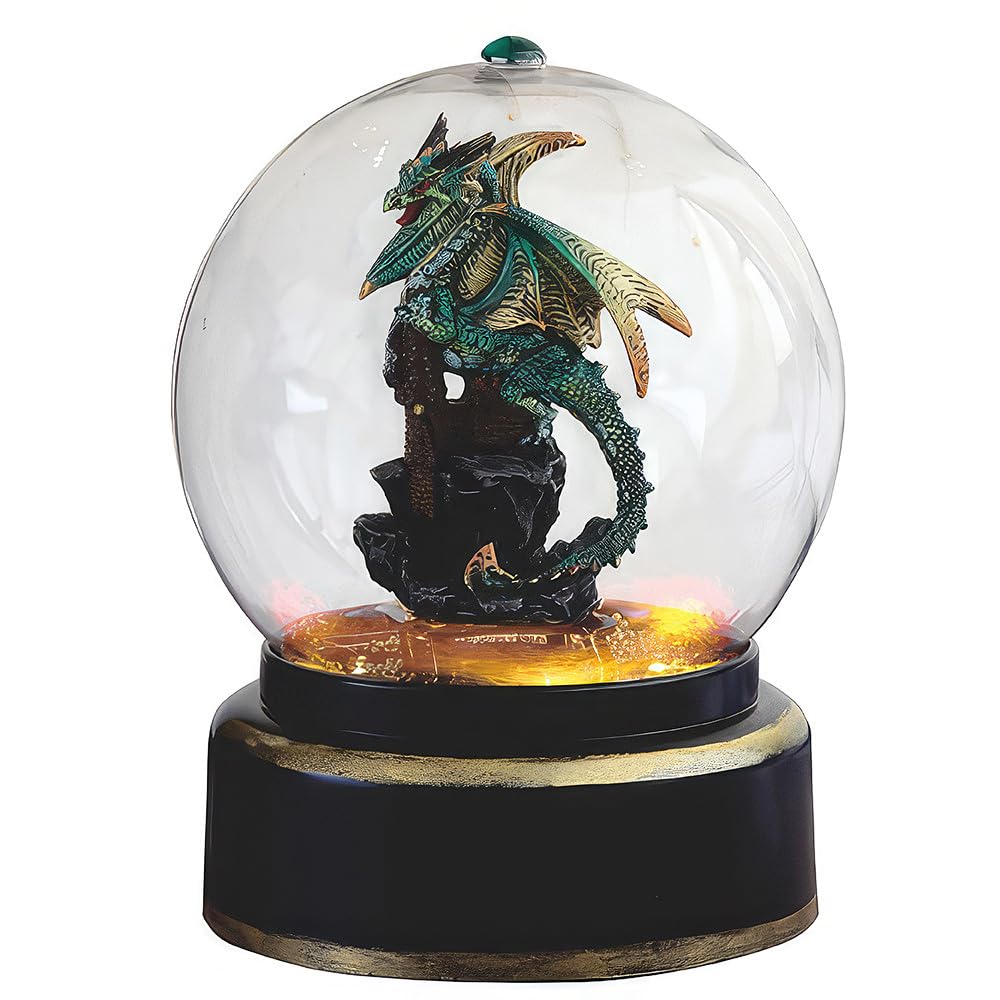 ICE ARMOR 7.5" H Green Dragon in Air Powered Snow Globe Figurine Home Décor