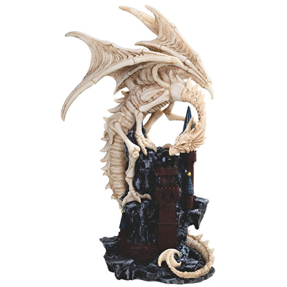 ICE ARMOR 12.5" H Beige Dragon Skeleton on Castle Statue Fantasy Decoration Figurine