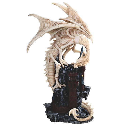 ICE ARMOR 12.5" H Beige Dragon Skeleton on Castle Statue Fantasy Decoration Figurine