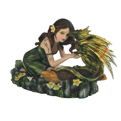 ICE ARMOR 6.75" W Green Forest Fairy with Baby Dragon Statue Fantasy Decoration Figurine