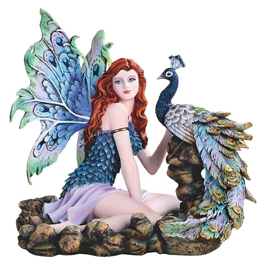 ICE ARMOR 13.25" W Fairy with Peacock Statue Fantasy Decoration Figurine