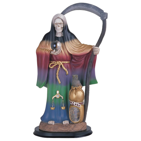 ICE ARMOR 16" H Rainbow Santa Muerte Holding Scythe with Sack Statue Our Lady of The Holy Death Figurine Religious Decoration