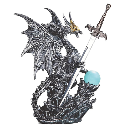ICE ARMOR 14.5" H Armor Dragon with Sword LED Figurine Statue Sculpture Ornament Decoration Home/Room Decor and Gift Ideas for Housewarming, Holidays and Birthdays Great Collectible Addition