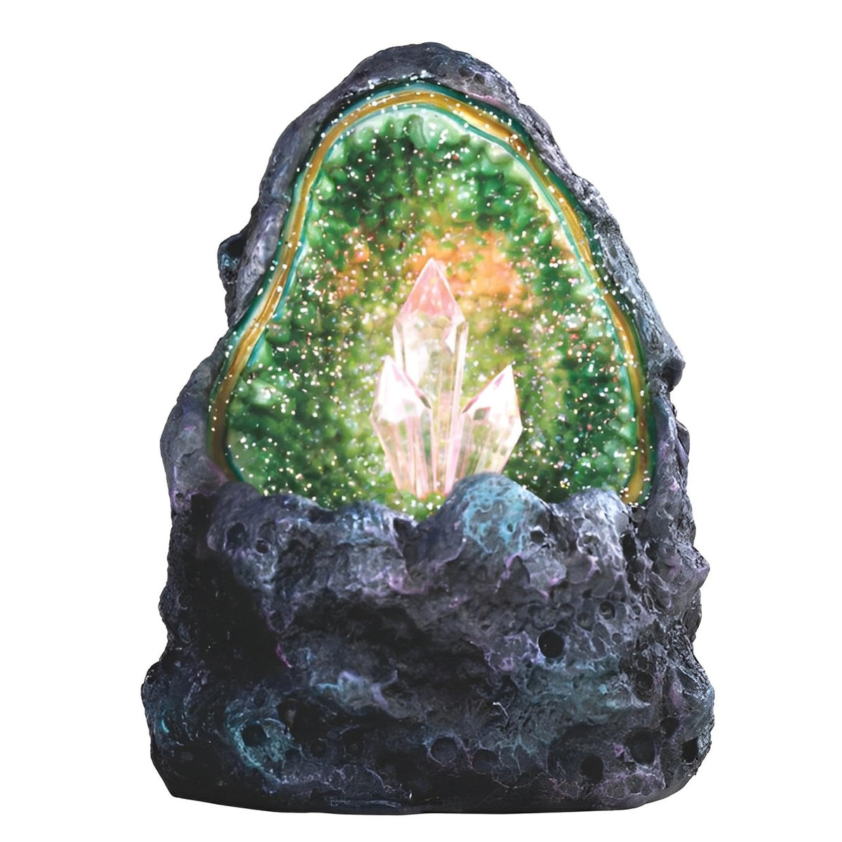ICE ARMOR 5" H Green Faux Crystal Cave Rock Geode with LED Statue Fantasy Night Light Decoration Figurine