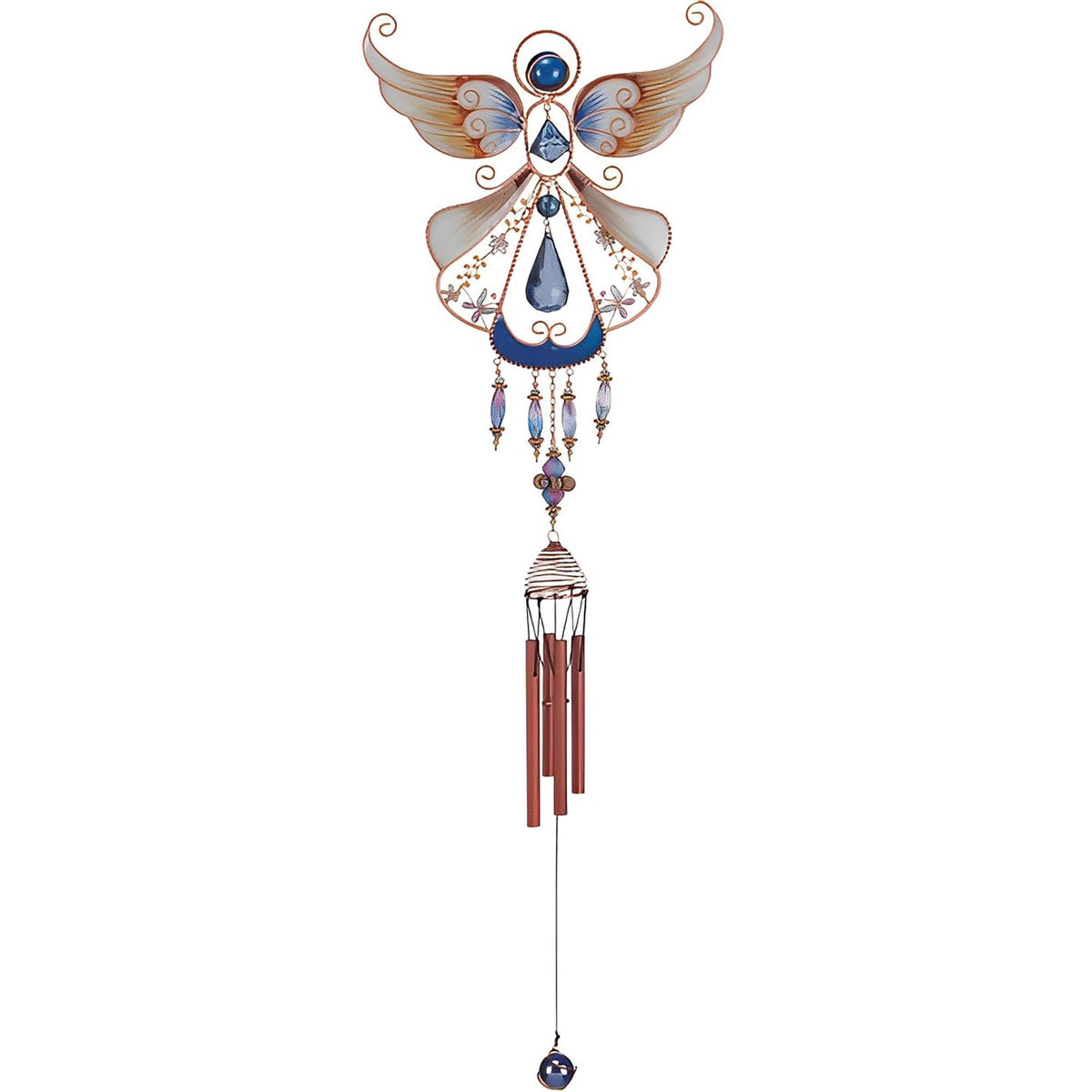 ICE ARMOR 33" Long Blue Angel Copper and Gem Wind Chime Garden Patio Decoration